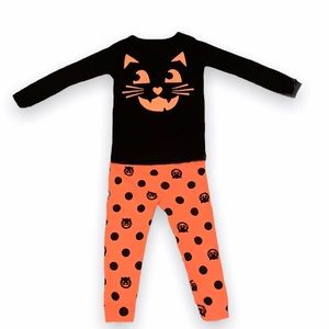 Gap GLOW IN THE DARK Black and Neon Orange Halloween Cat Pajamas 2T